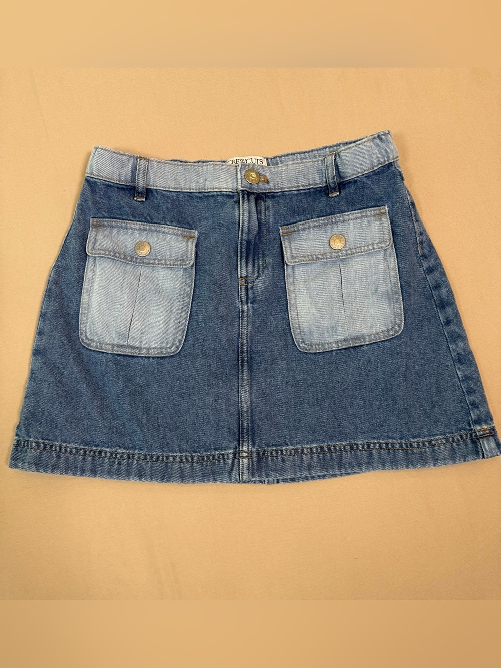 Crewcuts Two-Tone Denim Mini Skirt with Front Patch Pockets, Size 14.